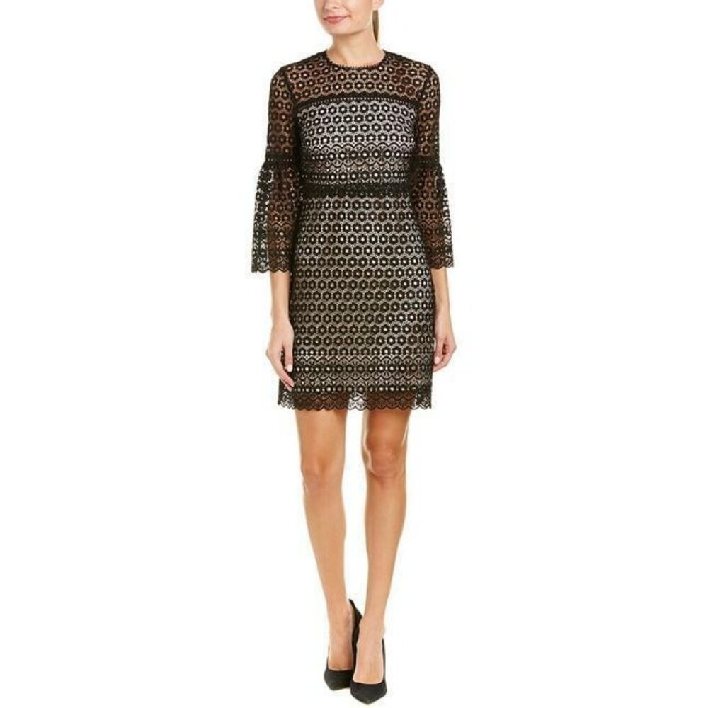 J.Crew Dress Black Daisy Lace Floral Eyelet Bell Sleeve